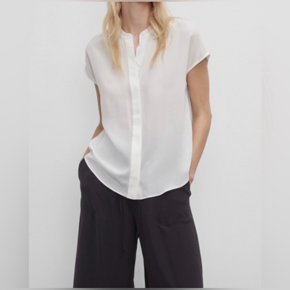 Club Monaco Revolve Women’s Short Sleeve Silk Tank Top Blouse Work Shirt XS